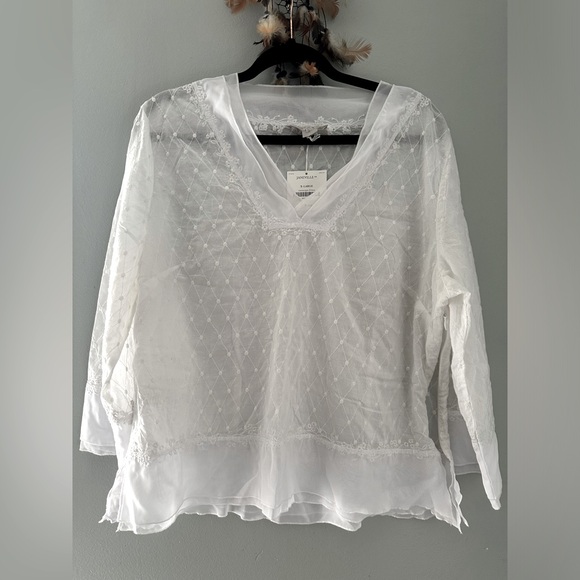 Janeville Tops - Janeville Sheer White Blouse Size XL Long Sleeve Embroidered Lace Pullover NWT